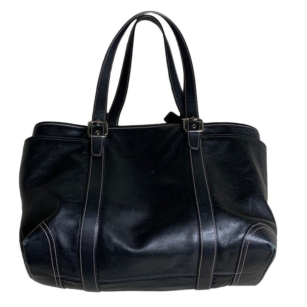 Vintage Coach Black Leather Large Diaper Bag Business Tote Purse D04S-6460